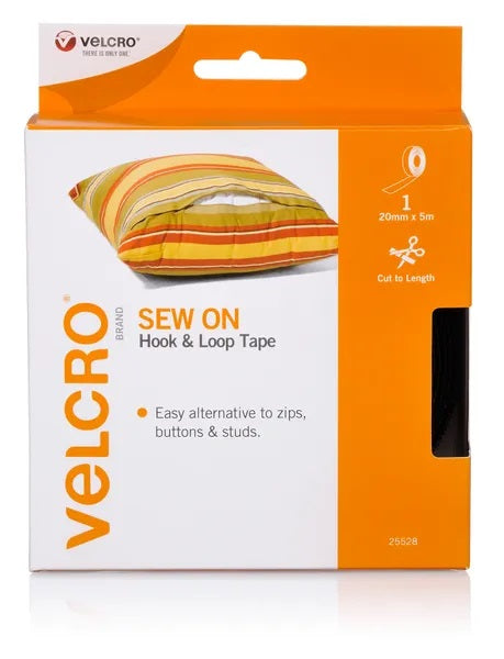 20mm x 5m Black Colour Sew On Hook & Loop Velcro Tape